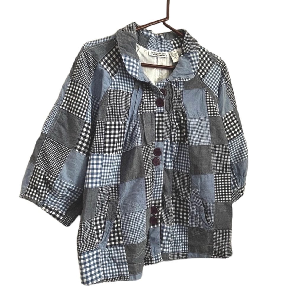 Vintage New Direction Patchwork Jacket, Blue Ging… - image 3